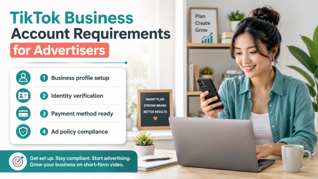 Business owner reviewing TikTok Business Account requirements before advertising